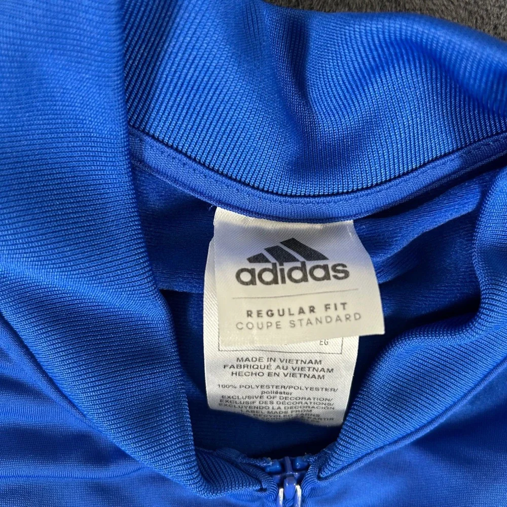 Adidas Track Jacket Youth XL Blue 3-Stripe Full Zip Large Back Logo Graphic
